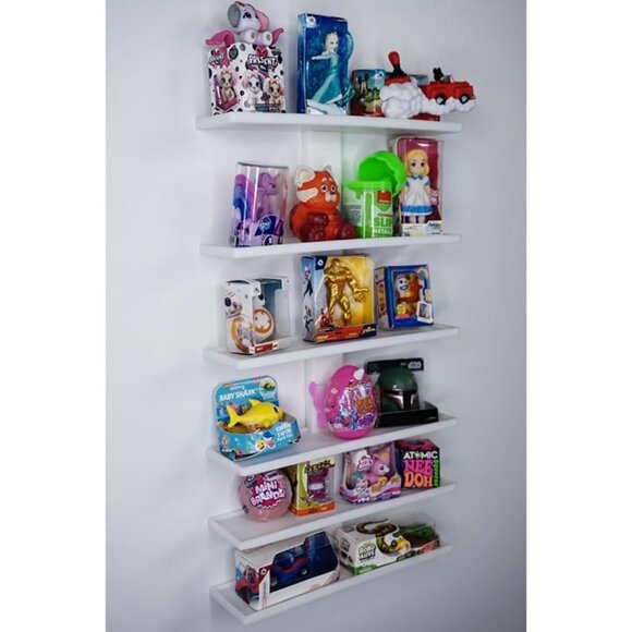 White Wall Mounted Display Shelf for Mini Brand Toys Custom 3D Printed 6 Shelves - Picture 2 of 6